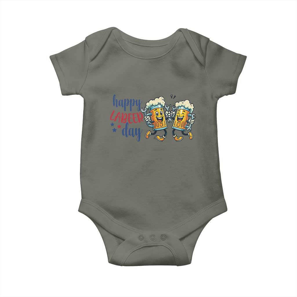 Happy Labeer Day Baby Onesie Funny Labor Day Beer Union Worker Humor TS12 Military Green Print Your Wear