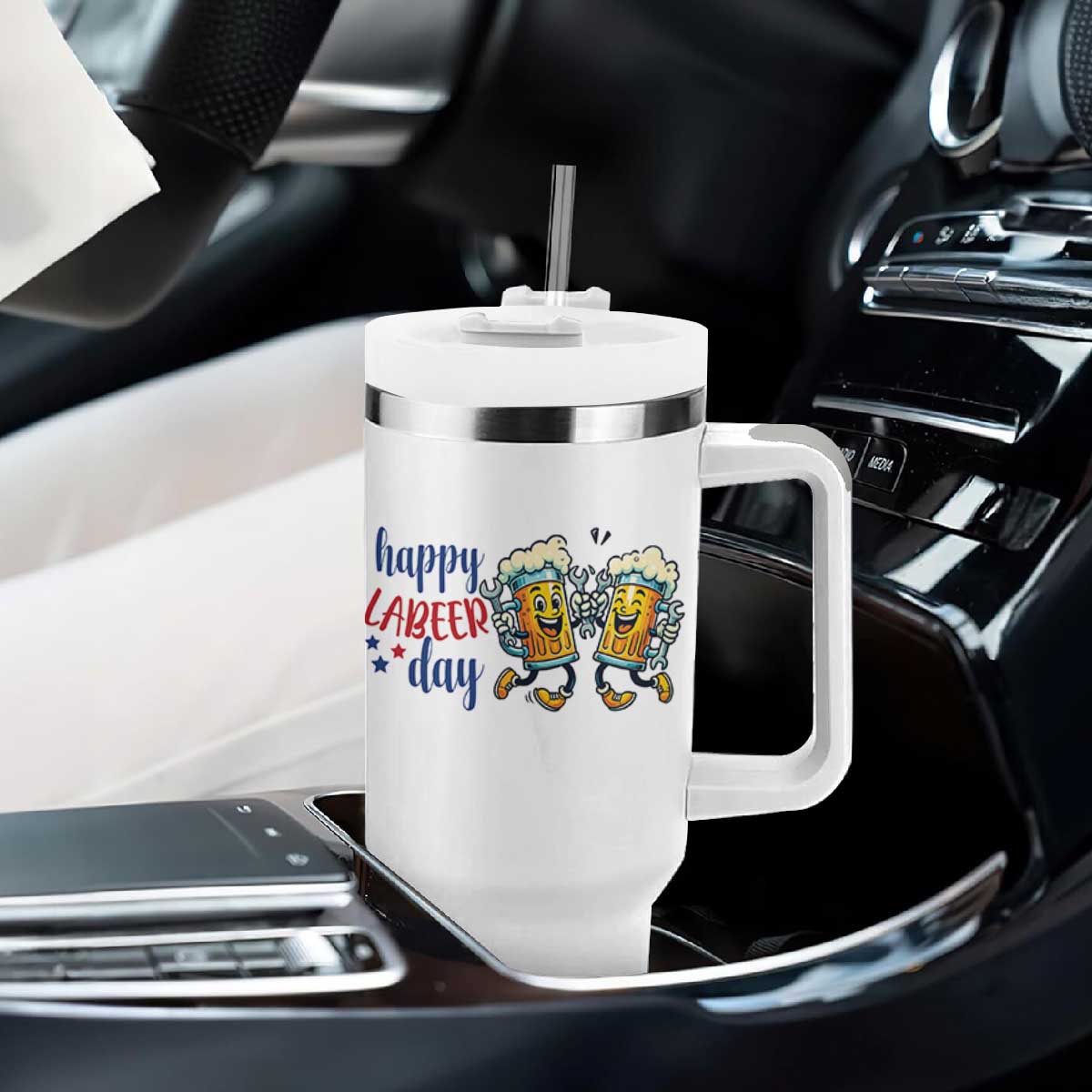 Happy Labeer Day Tumbler With Handle Funny Labor Day Beer Union Worker Humor