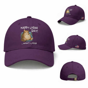 Funny Fat Cat Resting Lazy Cat Baseball Cap Happy Labor Day Whats Labor