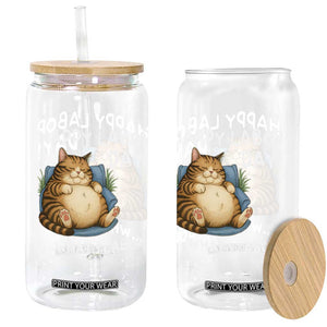 Funny Fat Cat Resting Lazy Cat Glass Can Happy Labor Day Whats Labor