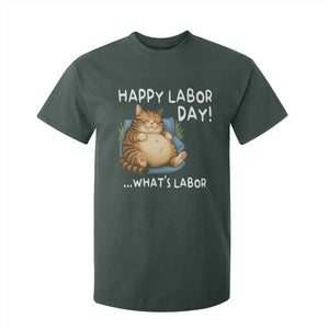 Funny Fat Cat Resting Lazy Cat T Shirt For Kid Happy Labor Day Whats Labor TS12 Dark Forest Green Print Your Wear
