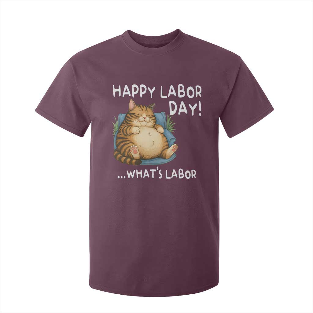 Funny Fat Cat Resting Lazy Cat T Shirt For Kid Happy Labor Day Whats Labor TS12 Maroon Print Your Wear