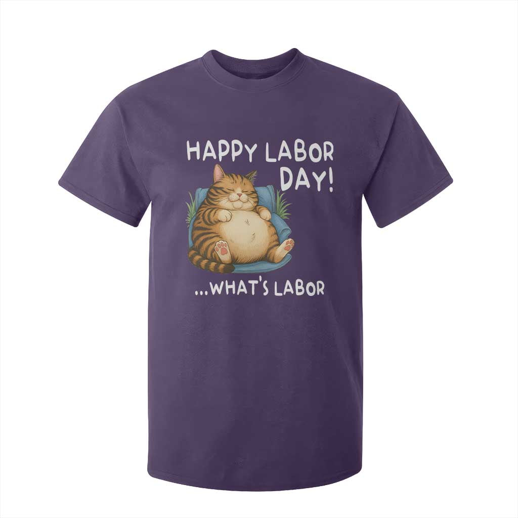 Funny Fat Cat Resting Lazy Cat T Shirt For Kid Happy Labor Day Whats Labor TS12 Purple Print Your Wear