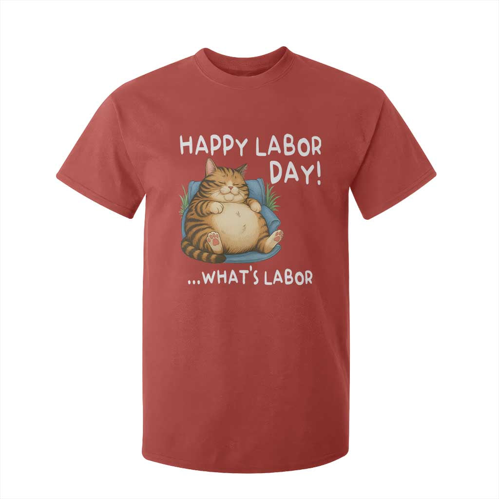 Funny Fat Cat Resting Lazy Cat T Shirt For Kid Happy Labor Day Whats Labor TS12 Red Print Your Wear