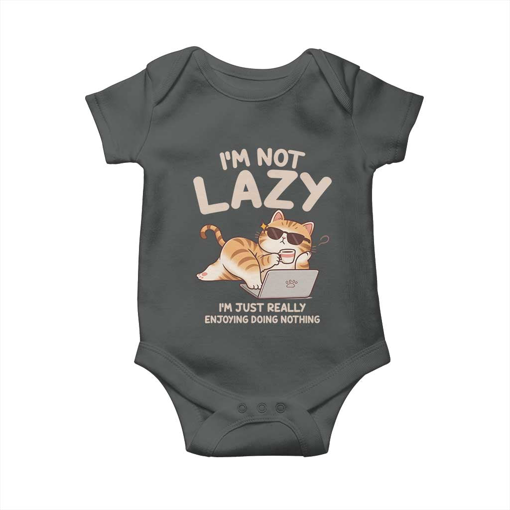 Funny Lazy Cat Baby Onesie I'm Not Lazy I'm Just Really Enjoying Doing Nothing TS12 Dark Heather Print Your Wear