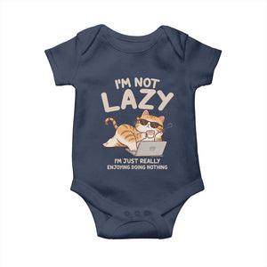 Funny Lazy Cat Baby Onesie I'm Not Lazy I'm Just Really Enjoying Doing Nothing TS12 Navy Print Your Wear