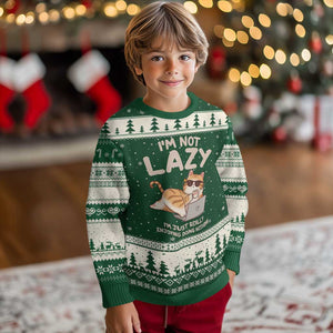 Funny Lazy Cat Ugly Christmas Sweater I'm Not Lazy I'm Just Really Enjoying Doing Nothing TS12 Forest Green Beige Print Your Wear
