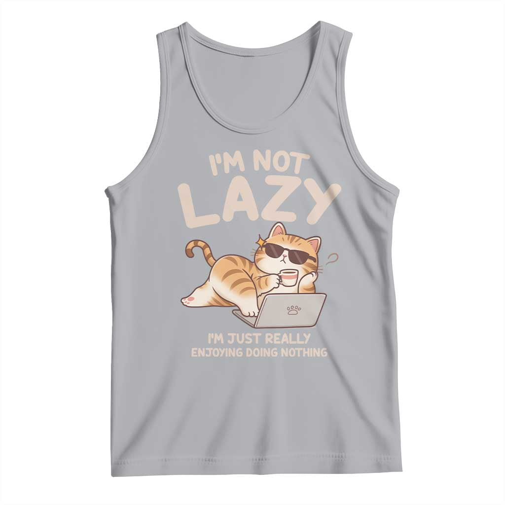Funny Lazy Cat Tank Top I'm Not Lazy I'm Just Really Enjoying Doing Nothing TS12 Athletic Heather Print Your Wear