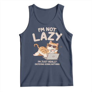 Funny Lazy Cat Tank Top I'm Not Lazy I'm Just Really Enjoying Doing Nothing TS12 Navy Print Your Wear