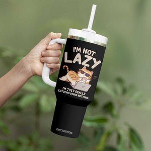 Funny Lazy Cat Tumbler With Handle I'm Not Lazy I'm Just Really Enjoying Doing Nothing TS12 Print Your Wear