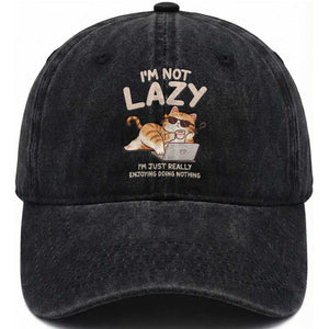 Funny Lazy Cat Washed Cotton Baseball Cap I'm Not Lazy I'm Just Really Enjoying Doing Nothing TS12 Print Your Wear