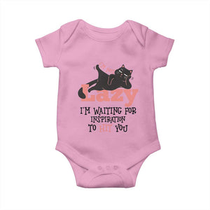 I Am Not Lazy I Am Waiting For Inspiration To Hit You Baby Onesie Black Lazy Cat TS12 Light Pink Print Your Wear