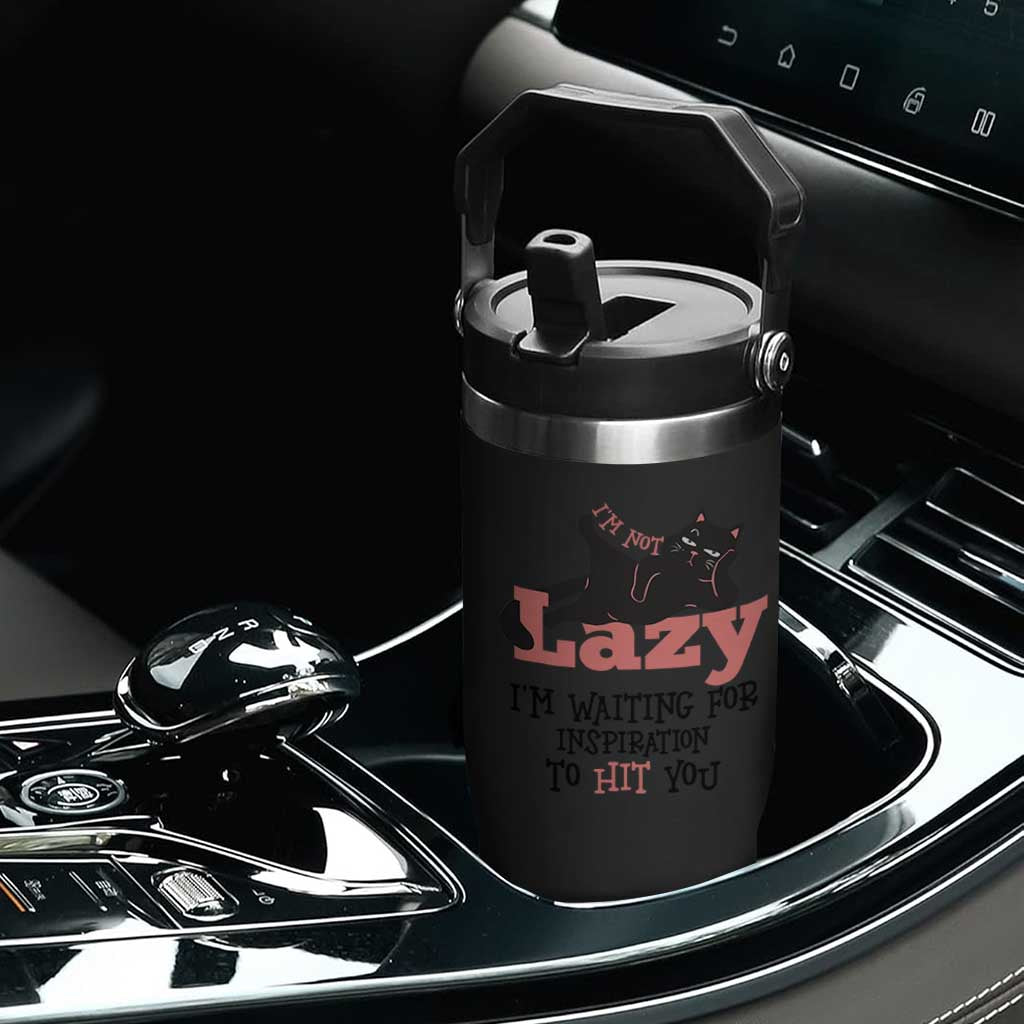 I Am Not Lazy I Am Waiting For Inspiration To Hit You Flip Straw Tumbler Black Lazy Cat TS12 Print Your Wear