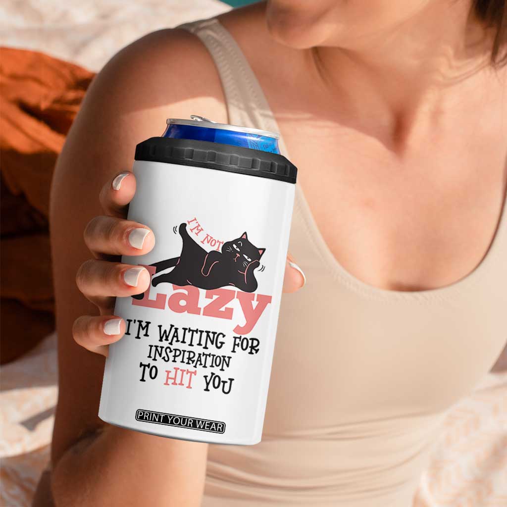I Am Not Lazy I Am Waiting For Inspiration To Hit You 4 in 1 Can Cooler Tumbler Black Lazy Cat TS12 Print Your Wear