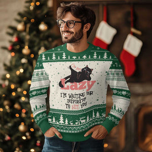 I Am Not Lazy I Am Waiting For Inspiration To Hit You Ugly Christmas Sweater Black Lazy Cat TS12 Beige Green Print Your Wear