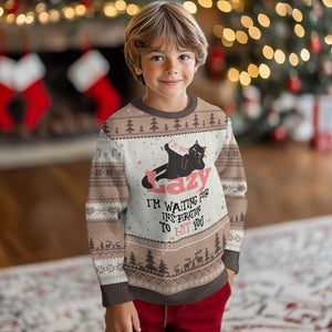 I Am Not Lazy I Am Waiting For Inspiration To Hit You Ugly Christmas Sweater Black Lazy Cat TS12 Mocha Mousse Print Your Wear