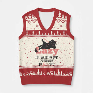 I Am Not Lazy I Am Waiting For Inspiration To Hit You V-Neck Knit Sweater Vest Black Lazy Cat TS12 Beige Red Print Your Wear
