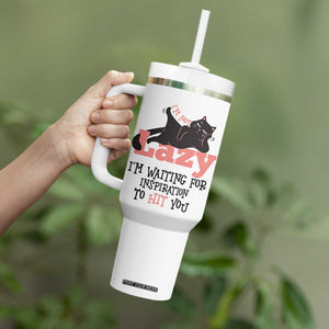 I Am Not Lazy I Am Waiting For Inspiration To Hit You Tumbler With Handle Black Lazy Cat TS12 Print Your Wear