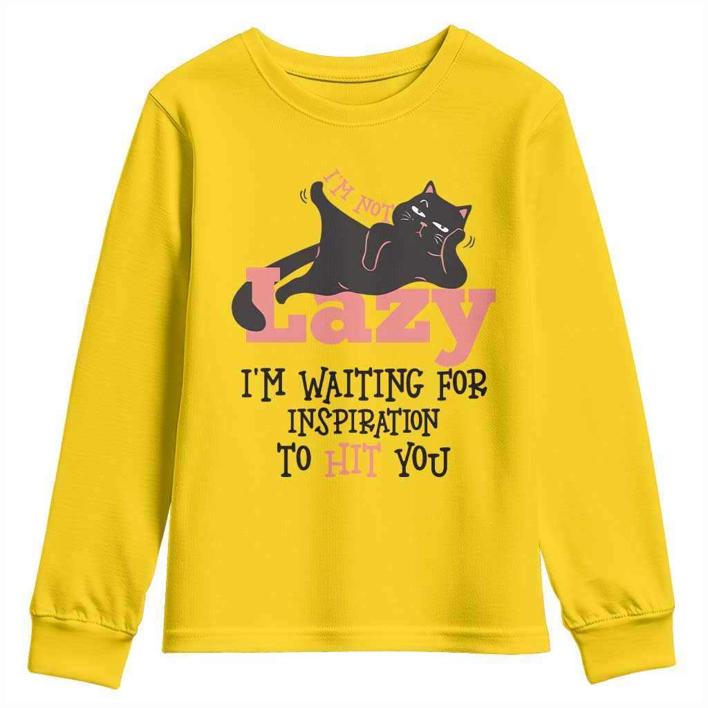 I Am Not Lazy I Am Waiting For Inspiration To Hit You Youth Sweatshirt Black Lazy Cat TS12 Daisy Print Your Wear