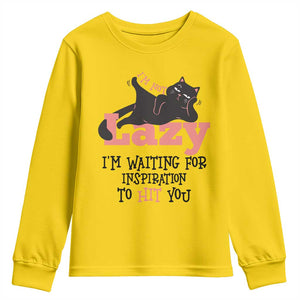 I Am Not Lazy I Am Waiting For Inspiration To Hit You Youth Sweatshirt Black Lazy Cat TS12 Daisy Print Your Wear