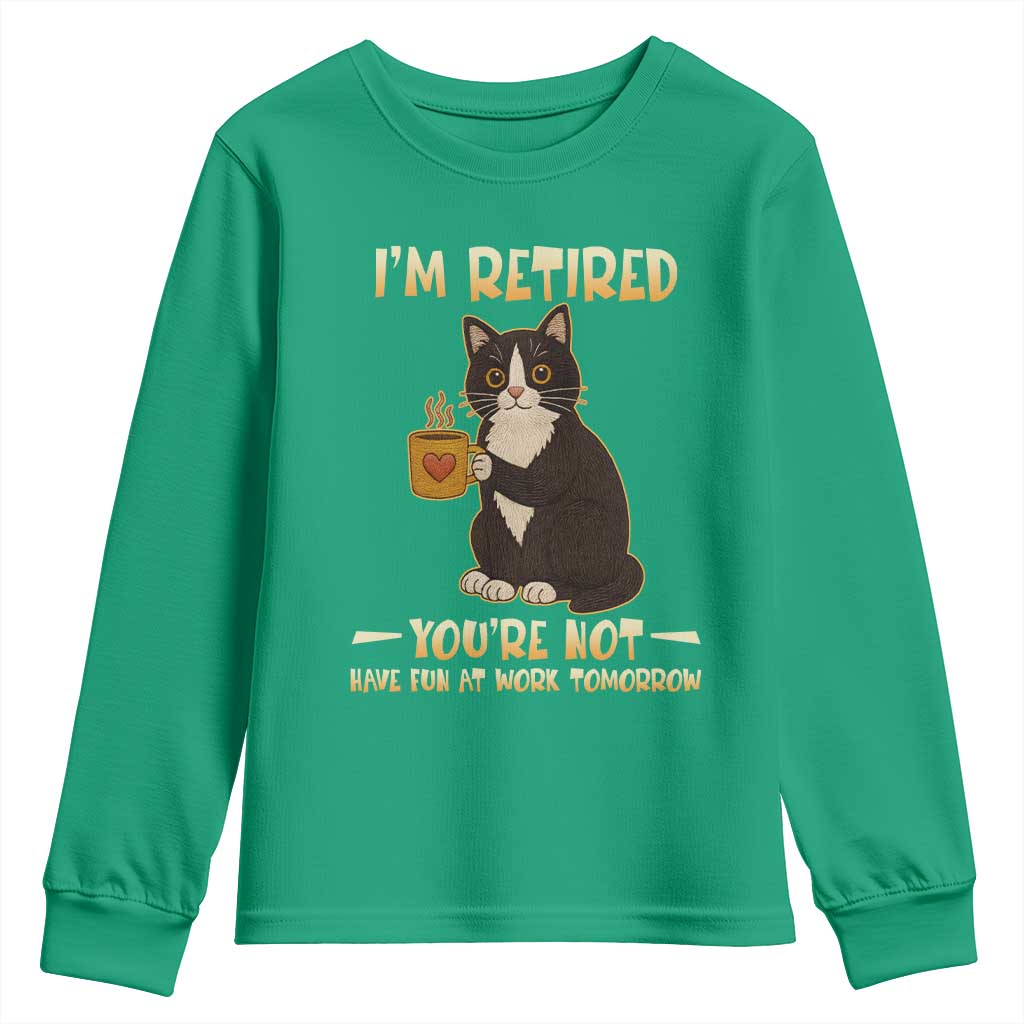 Funny I Am Retired You Are Not Have Fun At Work Tomorrow Youth Sweatshirt Black Cat TS12 Irish Green Print Your Wear