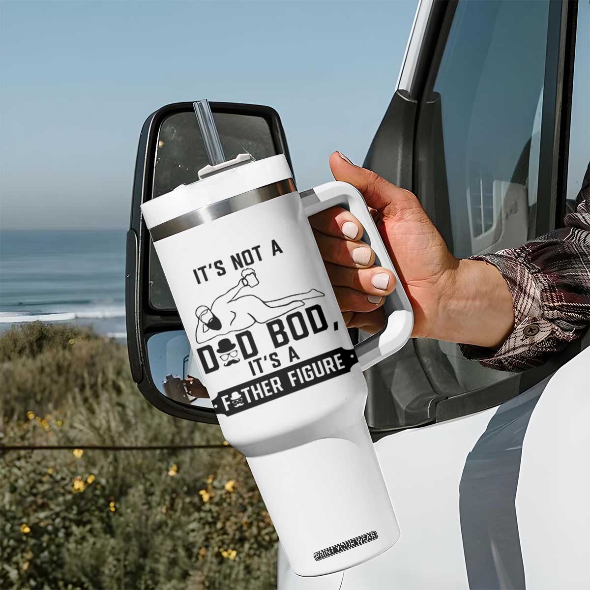 Funny Dad Tumbler With Handle It Is Not A Dad Bod It Is A Father Figure TS12 Print Your Wear