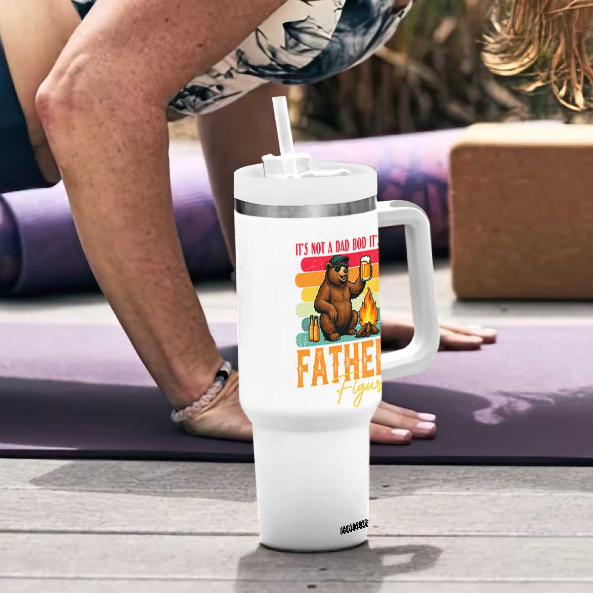 Funny Bear Dad Tumbler With Handle It Is Not A Dad Bod It Is A Father Figure TS12 Print Your Wear
