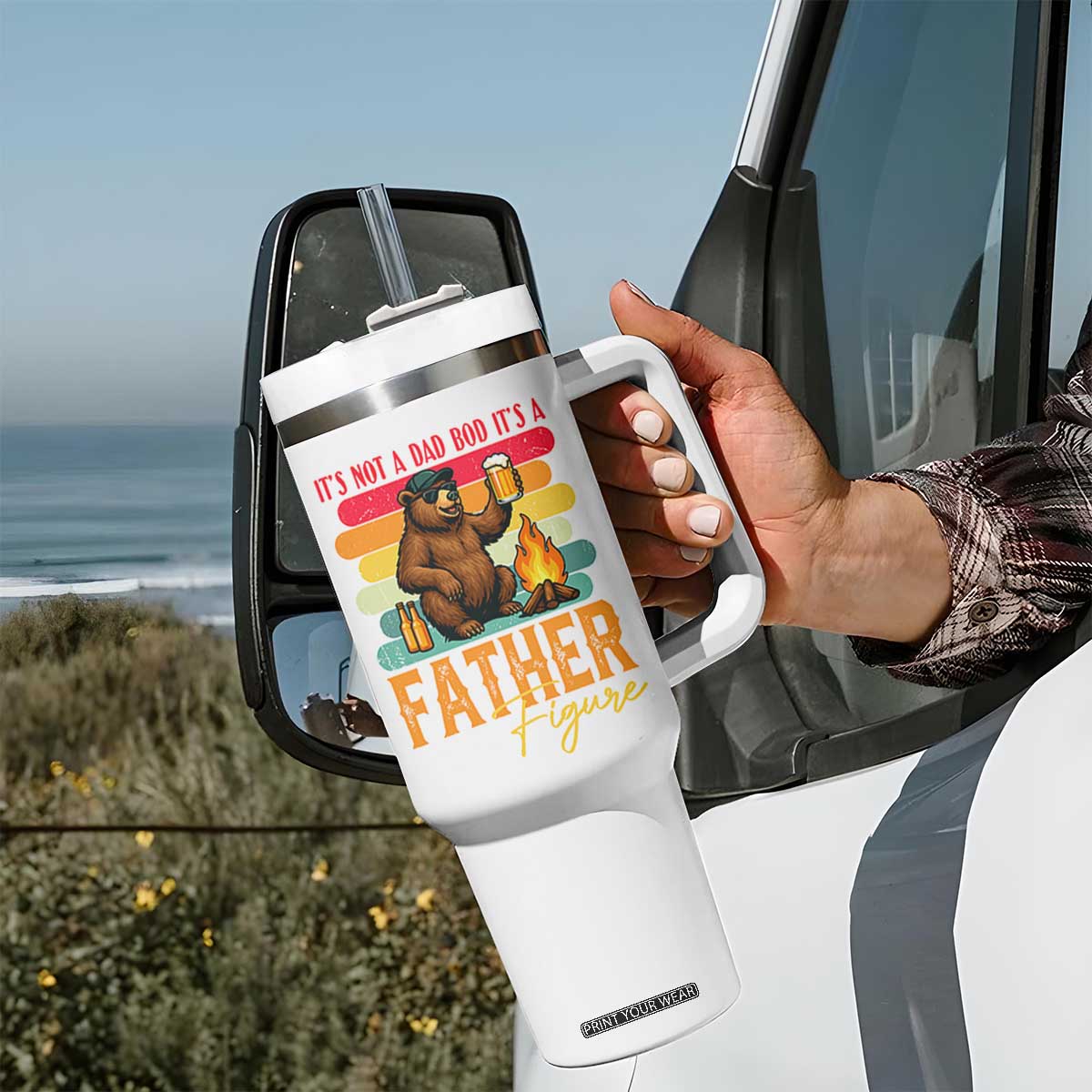 Funny Bear Dad Tumbler With Handle It Is Not A Dad Bod It Is A Father Figure TS12 Print Your Wear