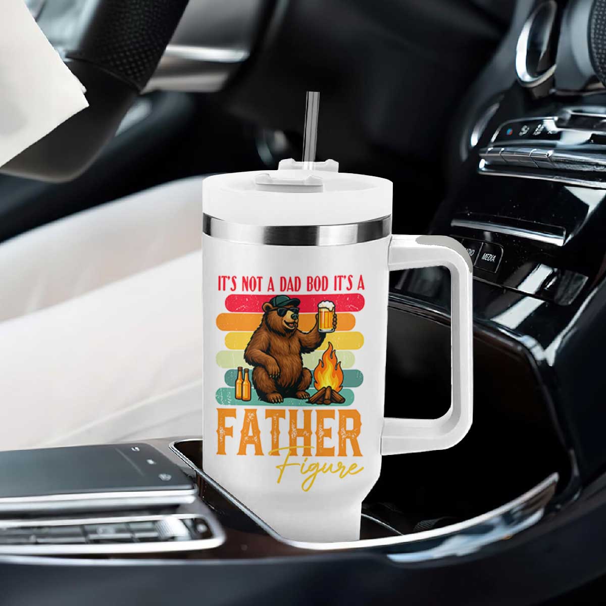 Funny Bear Dad Tumbler With Handle It Is Not A Dad Bod It Is A Father Figure TS12 Print Your Wear