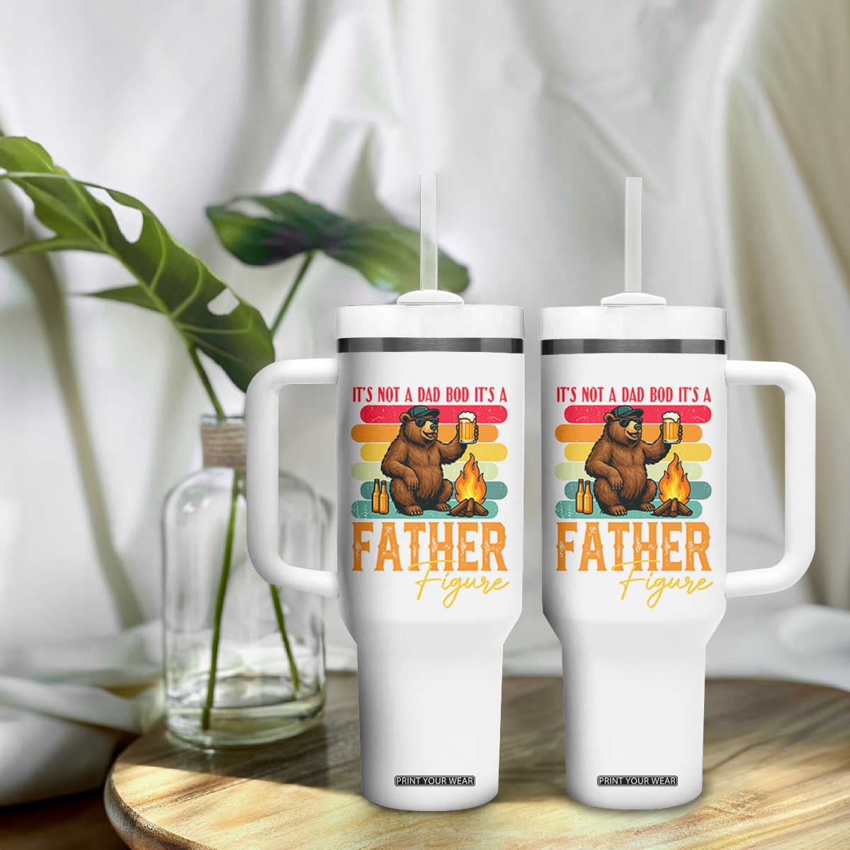 Funny Bear Dad Tumbler With Handle It Is Not A Dad Bod It Is A Father Figure TS12 Print Your Wear