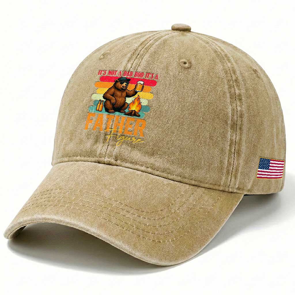 Funny Bear Dad Washed Cotton Baseball Cap It Is Not A Dad Bod It Is A Father Figure TS12 Print Your Wear