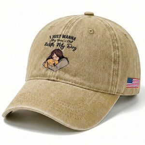 Funny Dog Lover Washed Cotton Baseball Cap I Just Wanna Stay Home With My Dog TS12 Print Your Wear