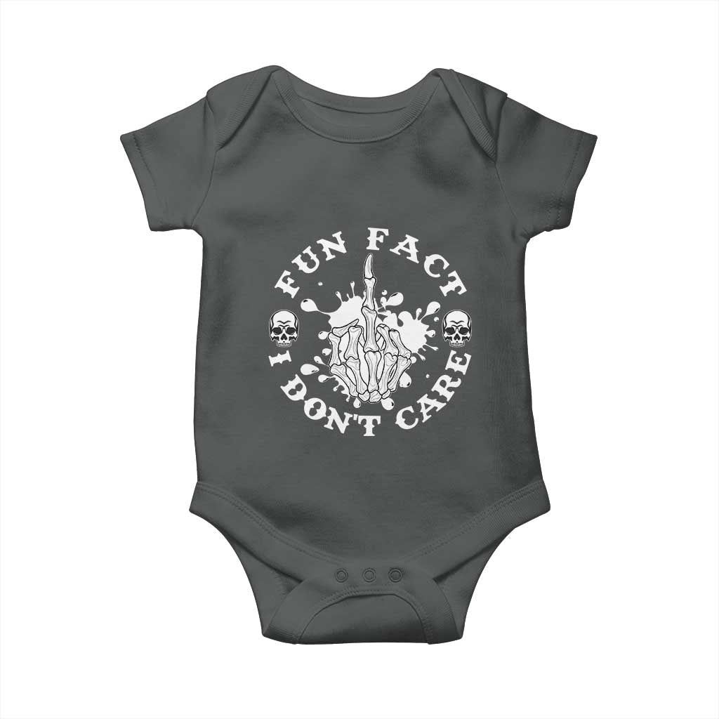 Dark Humor Skeleton Fun Fact I Do Not Care Vibe Baby Onesie TS12 Dark Heather Print Your Wear