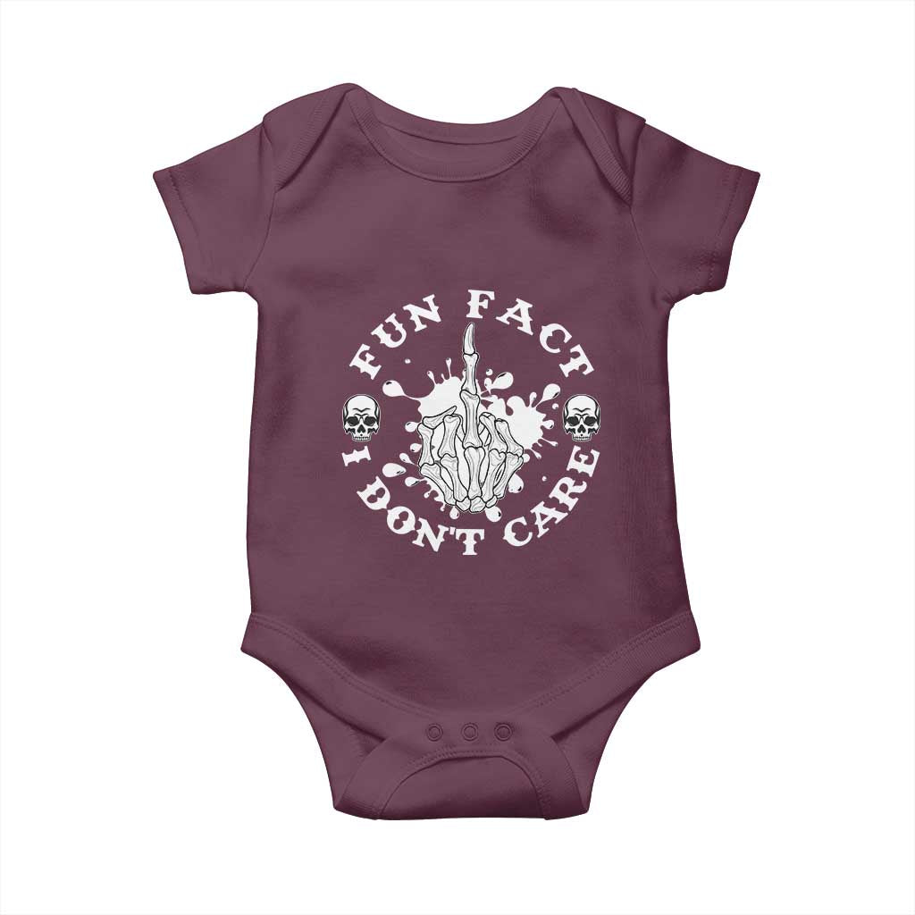 Dark Humor Skeleton Fun Fact I Do Not Care Vibe Baby Onesie TS12 Maroon Print Your Wear