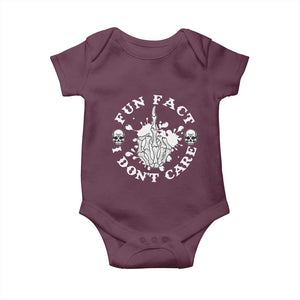 Dark Humor Skeleton Fun Fact I Do Not Care Vibe Baby Onesie TS12 Maroon Print Your Wear