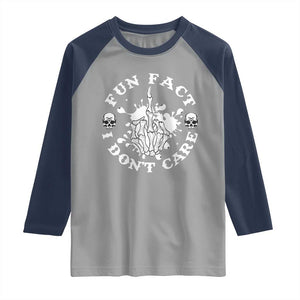Dark Humor Skeleton Fun Fact I Do Not Care Vibe Raglan Shirt TS12 Sport Gray Navy Print Your Wear