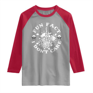 Dark Humor Skeleton Fun Fact I Do Not Care Vibe Raglan Shirt TS12 Sport Gray Red Print Your Wear