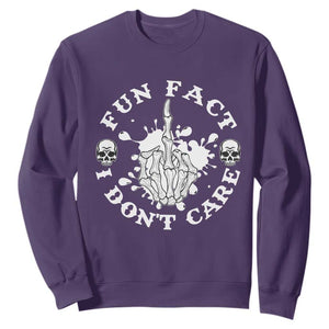 Dark Humor Skeleton Fun Fact I Do Not Care Vibe Sweatshirt TS12 Purple Print Your Wear
