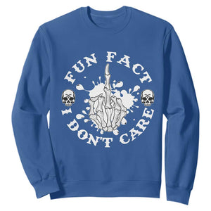 Dark Humor Skeleton Fun Fact I Do Not Care Vibe Sweatshirt TS12 Royal Blue Print Your Wear