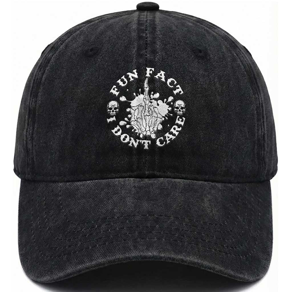 Dark Humor Skeleton Fun Fact I Do Not Care Vibe Washed Cotton Baseball Cap TS12 Print Your Wear