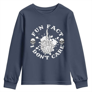 Dark Humor Skeleton Fun Fact I Do Not Care Vibe Youth Sweatshirt TS12 Navy Print Your Wear