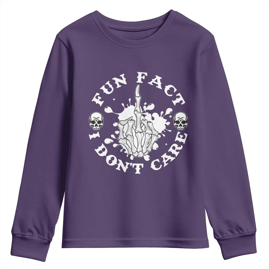 Dark Humor Skeleton Fun Fact I Do Not Care Vibe Youth Sweatshirt TS12 Purple Print Your Wear