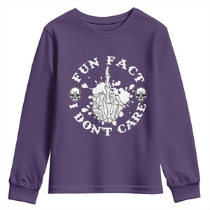 Dark Humor Skeleton Fun Fact I Do Not Care Vibe Youth Sweatshirt TS12 Purple Print Your Wear
