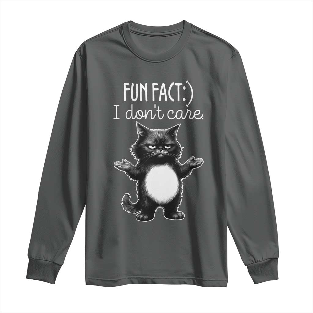 Funny Cat Lover Long Sleeve Shirt Fun Fact I Do Not Care Quote TS12 Dark Heather Print Your Wear