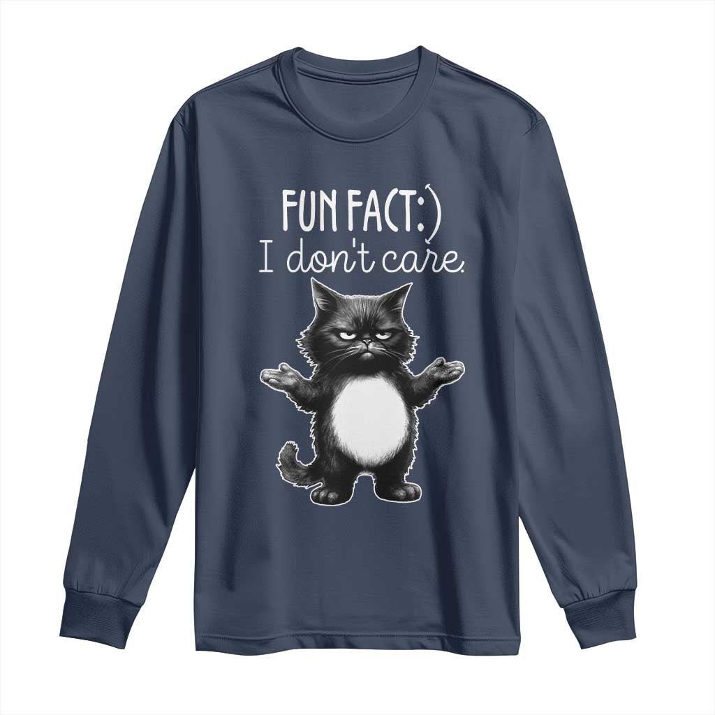 Funny Cat Lover Long Sleeve Shirt Fun Fact I Do Not Care Quote TS12 Navy Print Your Wear
