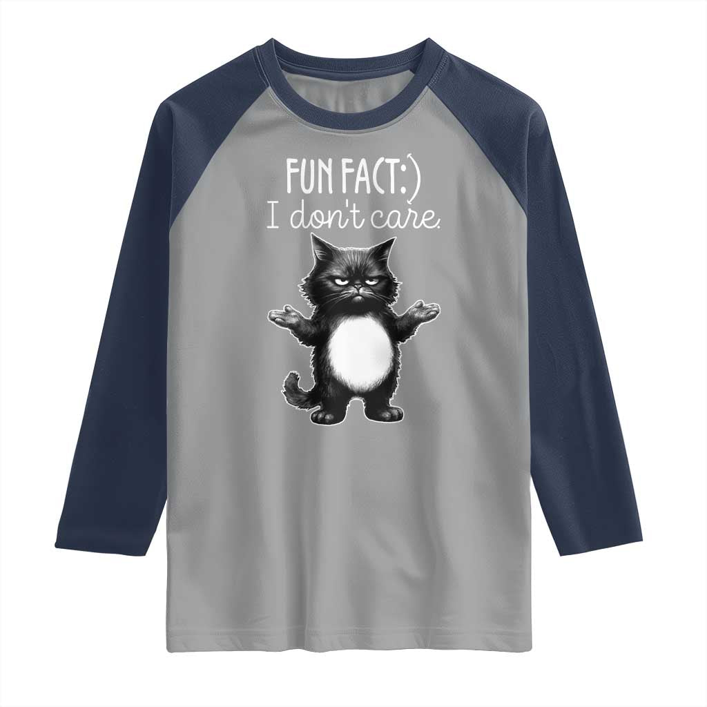 Funny Cat Lover Raglan Shirt Fun Fact I Do Not Care Quote TS12 Sport Gray Navy Print Your Wear