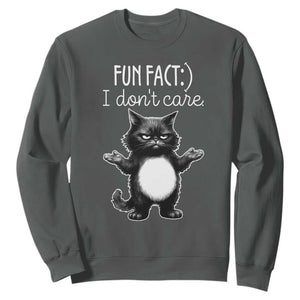 Funny Cat Lover Sweatshirt Fun Fact I Do Not Care Quote TS12 Dark Heather Print Your Wear