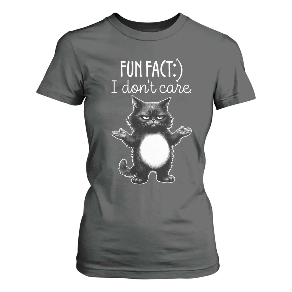 Funny Cat Lover T Shirt For Women Fun Fact I Do Not Care Quote TS12 Dark Heather Print Your Wear
