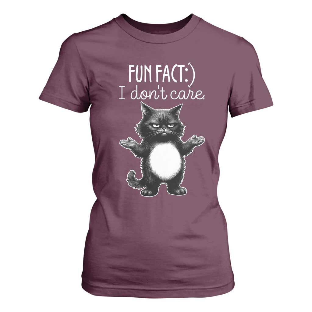 Funny Cat Lover T Shirt For Women Fun Fact I Do Not Care Quote TS12 Maroon Print Your Wear