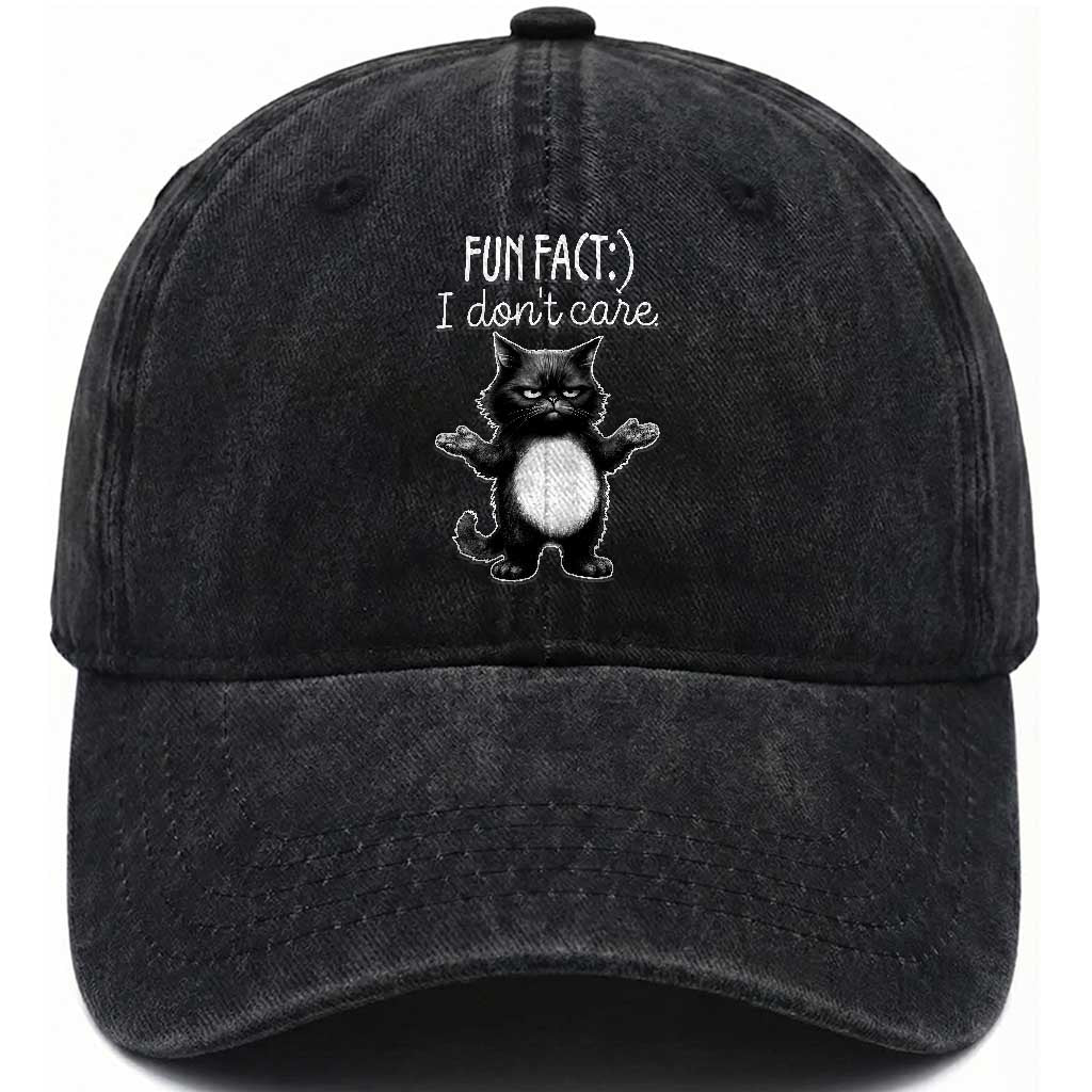 Funny Cat Lover Washed Cotton Baseball Cap Fun Fact I Do Not Care Quote TS12 Print Your Wear